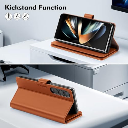 Shieldtop Compatible with Samsung Galaxy Z Fold 4 Wallet Case with Card Holder,Women Man RFID Blocking PU Leather Flip Shockproof Protective Cover Credit Card Holder Slots Kickstand,Light Brown - color: Light Brown, size: Samsung Galaxy Z Fold 4