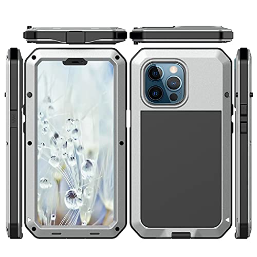 for iPhone 13 Pro Max Case,360 Full Body Protective Heavy Duty Shockproof Tough Armour Aluminum Metal Case with Silicone Built-in Screen Protector for iPhone 13 Pro Max 6.7" - Silver - color: Silver