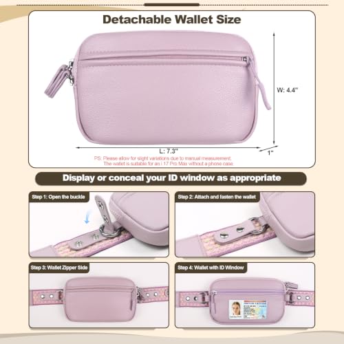 YFWE Clip and Go Phone Strap with Crossbody Wallet, Adjustable Phone Lanyard with Detachable RFID Wristlet Wallet, Anti-Theft Leather Purse with ID Window for Travel Essentials (Purple) - color: Purple