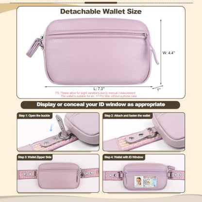 YFWE Clip and Go Phone Strap with Crossbody Wallet, Adjustable Phone Lanyard with Detachable RFID Wristlet Wallet, Anti-Theft Leather Purse with ID Window for Travel Essentials (Purple) - color: Purple