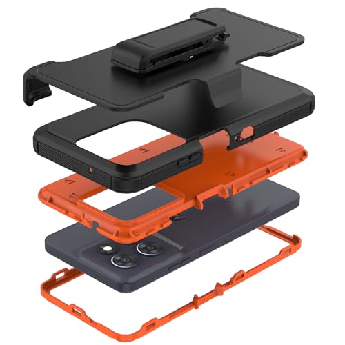 Rugged Phone Case for Moto G Power 5G 2025/Moto G Play 2025, with Belt Clip Holster & Kickstand Heavy Duty Shockproof Protective Full Body Case (Orange) - color: Orange