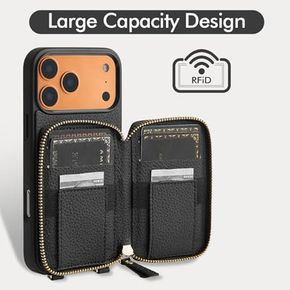 LAMEEKU for iPhone 17 Pro Max Wallet Case with Crossbody Strap, Phone Grip Holder Stand Wrist Strap Cover 6.9 inch Black - color: Black, size: iPhone 17 Pro Max 6.9''