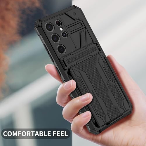 for Samsung Galaxy S21 Ultra Wallet Case with Card Holder, Black | Detachable Card Holder, Built-in Kickstand, with Screen Protectors - Soft 2 Pack, Military Grade, Full Body Shockproof - size: for Galaxy S21 Ultra - 6.8''