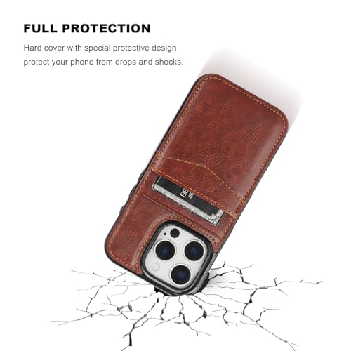KIHUWEY for iPhone 16 Pro Wallet Case Card Holder Kickstand, Brown | Credit Card Slots, PU Leather, Magnetic Clasp, Flip Heavy Duty Protection Cover for Men and Women - color: Brown