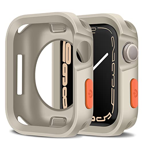 Amizee Rugged Case Compatible with Apple Watch Case Series 9/8/7 41mm SE 3/2/1 Series 6/5/4 40mm, Soft TPU Shockproof Bumper Drop Proof Protective Cover Compatible with iWatch - Starlight - color: Starlight, size: 40mm/41mm