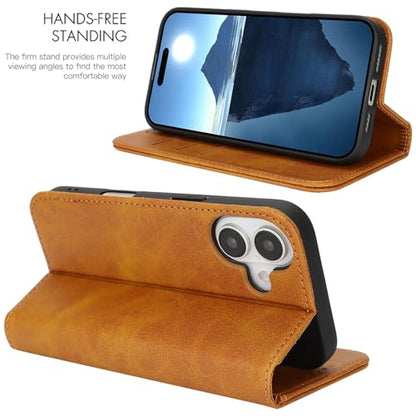 Wallet Case for iPhone 16,Premium PU Leather Flip Folio Case with Card Slot,Stand Holder and Magnetic Closure TPU Shockproof Interior Protective Case,6.1 Inch,Khaki | Premium PU Leather, Flip Folio Purse Case, with Card Slot, Stand Holder,Magnetic Closure