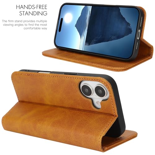 Wallet Case for iPhone 16 Plus,Premium PU Leather Flip Folio Case with Card Slot,Stand Holder and Magnetic Closure TPU Shockproof Interior Protective Case,6.7 Inch,Khaki | Premium PU Leather, Flip Folio Purse Case, with Card Slot, Stand Holder,Magnetic Cl
