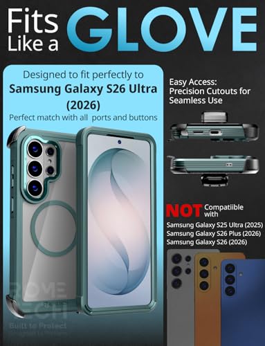 Designed for Samsung Galaxy S26 Ultra Case with Belt Clip Holster | Protective Cover with Strong Magnet Compatible with Magsafe - Green - color: Green