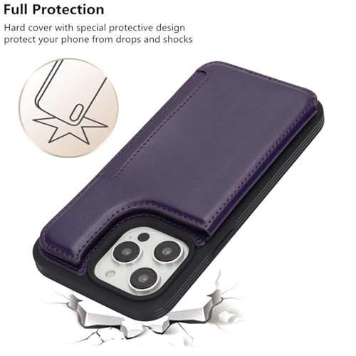 iCoverCase Compatible with iPhone 13 Pro Case with Card Holder, Wallet Phone Case for Women Men RFID Blocking PU Leather Protective Case 6.1 Inch (Dark Purple) - color: Dark Purple