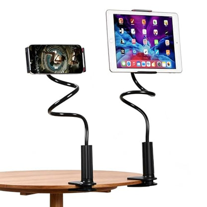 2-in-1 Gooseneck Phone & Tablet Holder for Bed, Flexible Clamp Mount & Overhead Stand for Desk & Headboard, Compatible with iPhone 17/16/15/14 and 4–10.6" Devices (Black) - color: Black