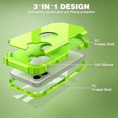 IDweel for iPhone 16 Case with Screen Protector,Luxury 3 in 1 Shockproof Slim Fit Hybrid Heavy Duty Hard PC Cover Soft Silicone Bumper Full Body Anti-Fingerprint Case,Glitter Grass Green - color: Glitter Grass Green