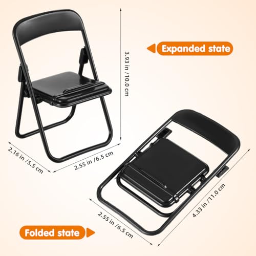 STOBOK 12Pcs Mini Folding Chair Phone Stand, Black Foldable Cell Phone Holder for Desk, Hands-Free Portable Desktop Stand Cute Decor for Smartphone & Tablet - size: 12.5 x 6.5 x 5.4 cm (1:12 Scale)