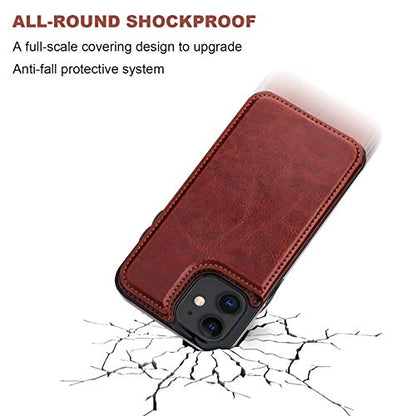 ONETOP for iPhone 12 Mini Wallet Case with Card Holder,Brown - color: Brown