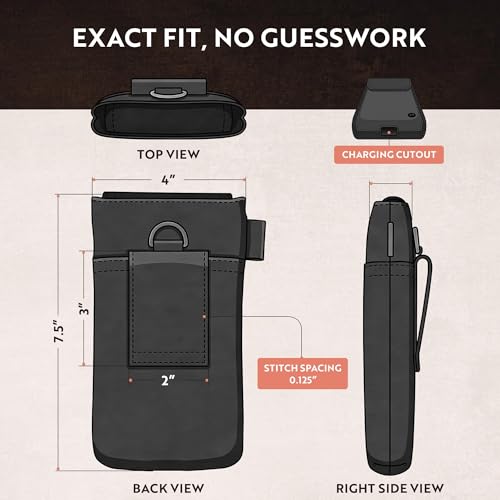 Moonster Leather Phone Holster – Genuine Full-Grain Leather for iPhone 17/16/15/14 Pro Max & Plus, Galaxy S25/S24 Ultra – Belt Clip Style for Men with Magnetic Closure, Fits Thick Cases – 7” x 3.5” - color: Black