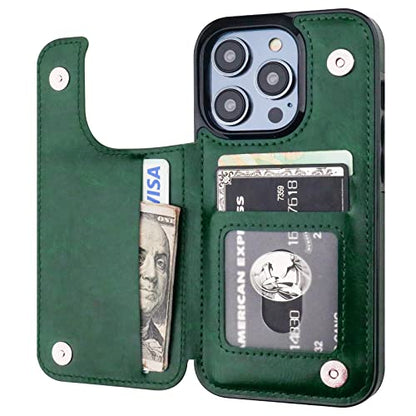 ONETOP for iPhone 14 Pro Wallet Case with Credit Card Holder,Green | Kickstand,ID/Cash Holder,Case Wallet with Card Slots,Double Magnetic Clasp,Durable PU Leather Shockproof Cover for Women Men - color: Green
