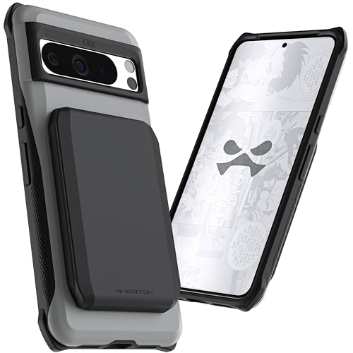 Ghostek Exec Wallet Case for Google Pixel 8 Pro - Magnetic Credit Card Holder, Compatible with Wireless Charging, Kickstand (6.7 Inch, Gray) - color: Gray, size: Pixel 8 Pro