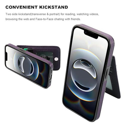 KIHUWEY for iPhone 17e/16e Wallet Case Card Holder, Lichee Dark Purple | Credit Card Slots, PU Leather, Kickstand, Magnetic, Flip Heavy Duty Protection Cover for Men and Women - color: Lichee Dark Purple