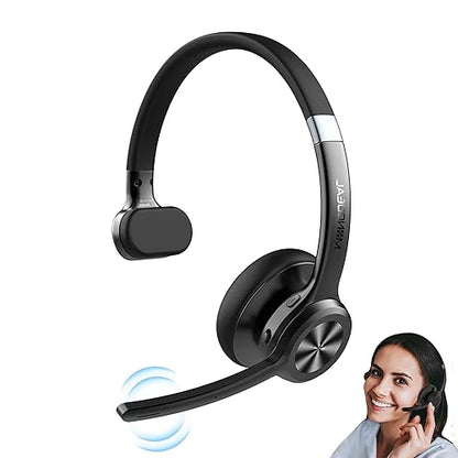 MONODEAL Trucker Bluetooth Headset, Wireless Headset with Microphone ENC Noise Cancelling & Mute Button, 30H Talk Time, Bluetooth 5.2 Headphones for Work, Office, Call Center - color: Deep Black