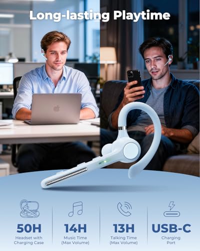 Ngsod Bluetooth Headset V5.4,USB Dongle Wireless Earpiece with Mic for Work - color: Light Blue