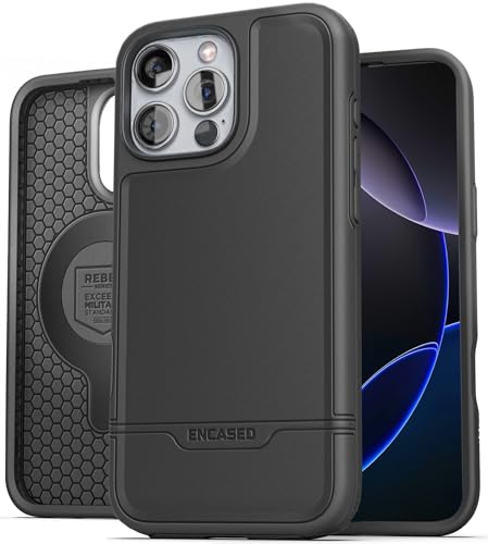 ENCASED Shockproof Case Compatible with iPhone 16 Pro Max - Ultra Protective Heavy Duty Magnetic Phone Cover, Rebel Series (Black) - color: Black, size: iPhone 16 Pro Max