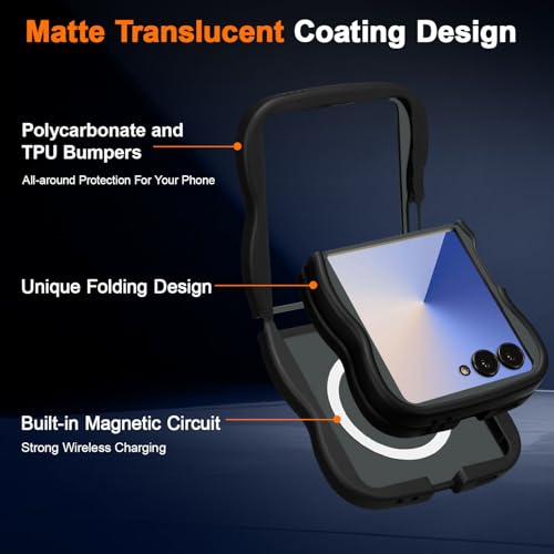 UEEBAI Magnetic for Samsung Galaxy Z Flip 7 5G Case, Compatible with MagSafe, Transparent Wave Frame Design Case Soft Edge Cover Cute Clear Matte Shockproof Protective Phone Case, Black - color: Black, size: Samsung Galaxy Z Flip 7 5G