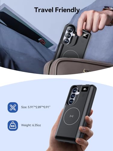 NEWDERY Battery Case for Samsung Galaxy S25 6.2",8000mAh 2 in 1 Power Bank | Portable Charger Case Support 20W USB C Fast Charging, Qi Wireless Charging, LED Display, Data Sync, Wired Earphone - size: For Galaxy S25 6.2"