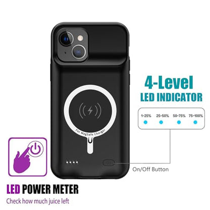 Battery Case for iPhone 14, Upgraded 10000mAh Rechargeable Portable Charging Case with Wireless Charging Compatible for iPhone 14 (6.1 inch) with Carplay Extended Battery Pack Charger Case (Black) - size: iPhone 14