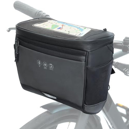 Bike Handlebar Bag with Rain Cover, Bicycle Front Phone Bag with Touch Screen, Adjustable Shoulder Waterproof Dual Zippers Insulated Basket Bag for Mountain Road Bike, Cycling Accessories