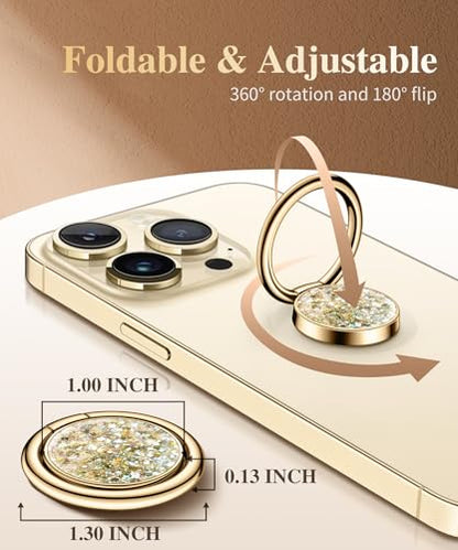 GVIEWIN Gritter Cell Phone Ring Holder, Metal Kickstand Grip 360° Rotation - color: Golden Glitter