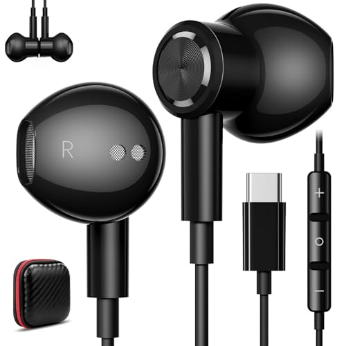 Jelanry Magnetic USB-C Wired Earbuds HiFi Stereo Headphones with Mic Black - color: Black