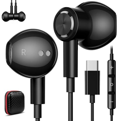 Jelanry Magnetic USB-C Wired Earbuds HiFi Stereo Headphones with Mic Black - color: Black