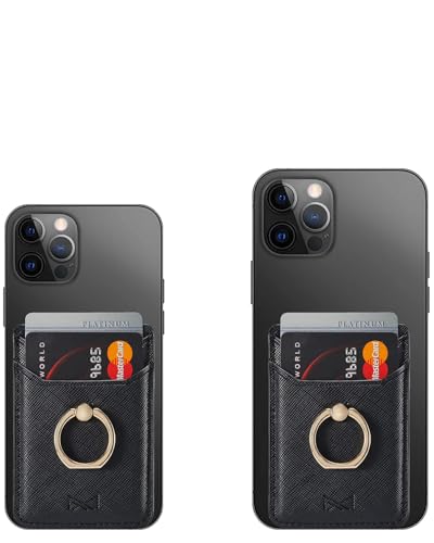 Card Holder for Phone Case 2Pc, RFID Leather Phone Wallet with Ring | Phone Wallet Stick On Back Of Phone Case. ID/Credit Card/Pocket Phone Card Holder for iPhone Andriod. Viewing Freely - color: Grey