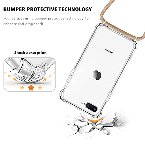 for iPhone 7 Plus Crossbody Case Clear Adjustable Shoulder Neck Lanyard Strap Cover for iPhone 7+/ 8+ Women Girls Soft Slim Protective Hanging Phone Mobile Case for iPhone 8 Plus - Beige - size: for iPhone 7plus/8plus