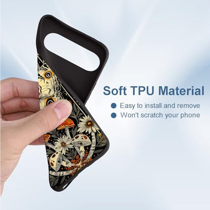for Google Pixel 9 Pro XL Phone Case TPU Shockproof Full Body Protection Cover 6.8" Moth Mushroom Flower for Pixel 9 Pro XL Lightweight Compatible Wireless Charging Screen Protector Film - color: Moth Mushroom Flower