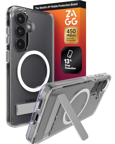 ZAGG Crystal Palace Snap Samsung Galaxy S26 Case with Kickstand - Clear, 13ft Drop Protection with Graphene, Crystal Clear Magnetic Case, Anti-Yellowing Slim Cover - size: Samsung Galaxy S26, style: With Snap
