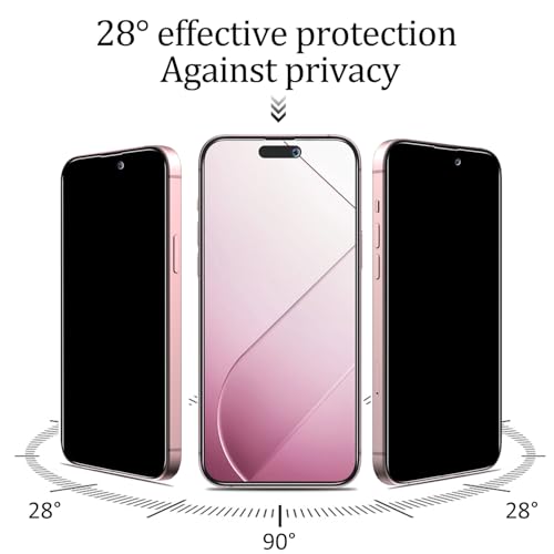 3 Pack Privacy Screen Protector for iPhone 15/15 Pro 6.1 inch Anti Spy Private Tempered Glass Film, Anti Scratch, 9H Hardness, Ultra Resistant, Bubble Free, Case Friendly