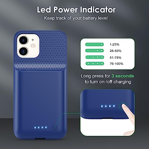 Battery Case for iPhone 12/12 Pro,[2025 Upgraded] 10800mAh Ultra-Slim Portable Extended Charger Case Cover for iPhone 12/12 Pro Charging Case (6.1 Inch)-Blue - color: Blue