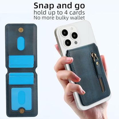HAII for MagSafe Card Wallet Bag compatible with MagSafe Invisible Ultra-Thin Lightweight Kickstand Magnetic Mobile Wallet Man Woman, 4 Card Slots + 1 Zipper Cash Bag. (Blue, Zipper) - color: Blue, size: 4 Card Slots + 1 Zipper Cash Bag - Zipper