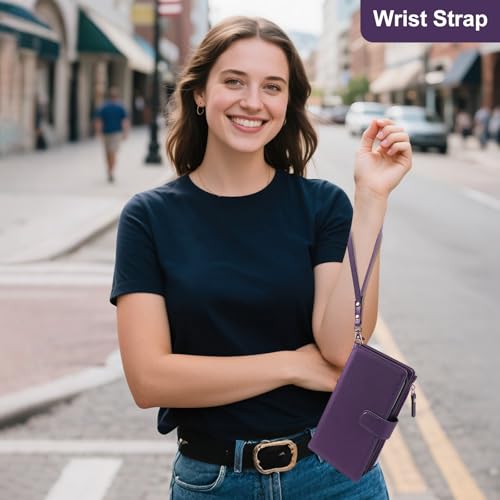 Magnetic Case for iPhone 16 Pro Max Wallet Compatible with Magsafe RFID Blocking Card Holder Detachable Phone Cover Kickstand Snap Strap Zipper Pocket PU Leather 6.9 inch 2024 (Purple) - color: Purple, size: iPhone 16 Pro Max