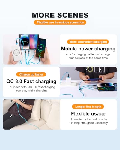 SIQIWO Multi USB C Cable Fast Charging 4FT/2 Pack, 4 in 1 Charger Cord - color: Blue