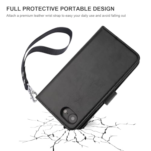 Bocasal Detachable Wallet Case Card Holder for iPhone 17e/16e, Black | RFID Blocking Kickstand Card Slots Holder PU Leather Magnetic Shockproof Wrist Strap Removable Flip Protective Cover 6.1 inch - color: Black