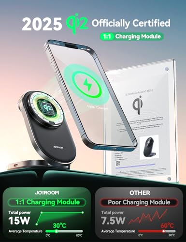 Qi2 3 in 1 Wireless Charging Station,JOYROOM 15W Fast Wireless Charger Stand for iPhone 16/15/14/13, Apple Watch, AirPods, Magnetic Foldable for MagSafe Charger for Multiple Devices (with 30w Adapter)