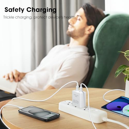 40W Dual Port Fast Wall Charger, USB C Charger Block, 2-Pack