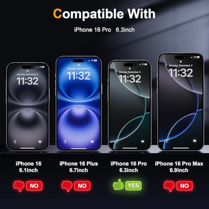 2 Pack Matte Privacy Screen Protector for iPhone 17 / iPhone 16 Pro 6.3-inch with Installation Tool, Full Coverage Anti Spy Anti Glare 9H Tempered Glass Film, Case Friendly - size: iPhone 16 Pro-6.3 Inch