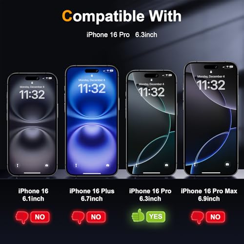 2 Pack Matte Privacy Screen Protector for iPhone 17 / iPhone 16 Pro 6.3-inch with Installation Tool, Full Coverage Anti Spy Anti Glare 9H Tempered Glass Film, Case Friendly - size: iPhone 16 Pro-6.3 Inch