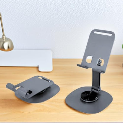 Adjustable Phone Stand for Desk 360 Rotating Foldable Cell Phone Holder Desktop Portable Cellphone Stand, Office Desk Accessories Compatible for iPhone 16 15 14 13 Pro Max, Smartphones, iPad (Grey)