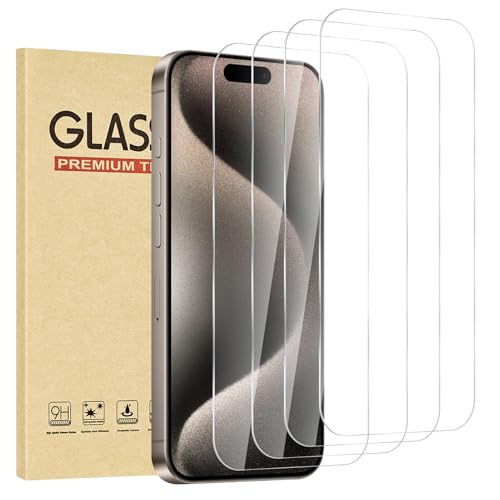4 Pack for iPhone 15 Pro Screen Protector，Premium Tempered Glass Film 9H Hardness，Scratch Resistant，Bubble Free，Easy Installation，Ultra Durable，HD Clear，Case Friendly [6.1 inch] - size: iPhone 15 Pro
