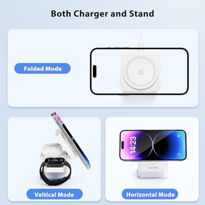 15W Wireless Charger 3-in-1 Apple Charging Station with Night Light - color: White