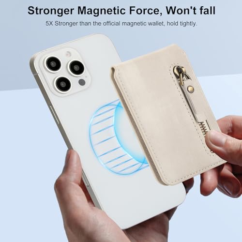 HAII for MagSafe Card Wallet Bag compatible with MagSafe Invisible Ultra-Thin Lightweight Kickstand Magnetic Mobile Wallet Man Woman, 4 Card Slots + 1 Zipper Cash Bag. (White, Zipper) - color: White, size: 4 Card Slots + 1 Zipper Cash Bag - Zipper
