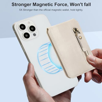 HAII for MagSafe Card Wallet Bag compatible with MagSafe Invisible Ultra-Thin Lightweight Kickstand Magnetic Mobile Wallet Man Woman, 4 Card Slots + 1 Zipper Cash Bag. (White, Zipper) - color: White, size: 4 Card Slots + 1 Zipper Cash Bag - Zipper